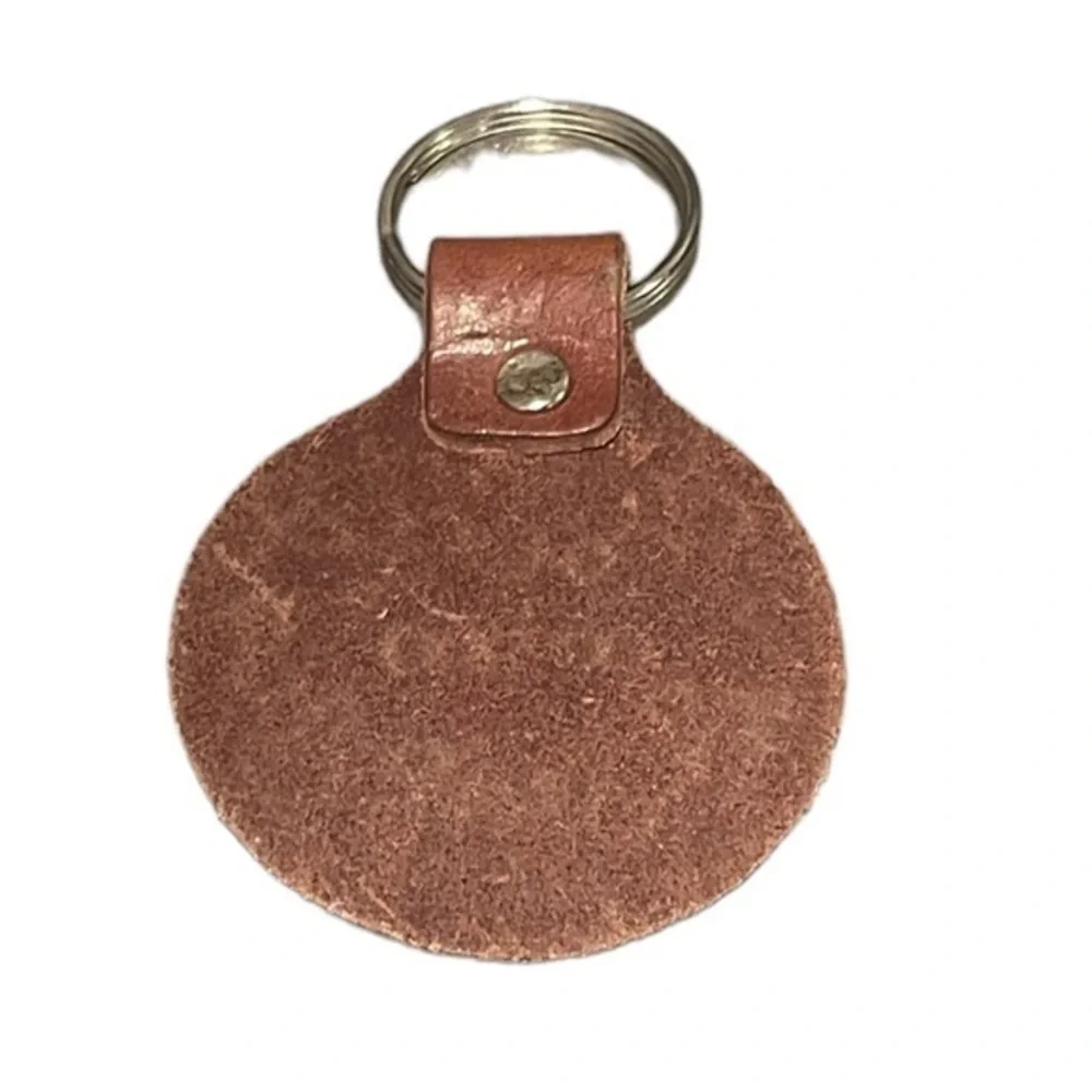 Handmade stamped brown Be You floral 100% leather key silver‎ chain/ring